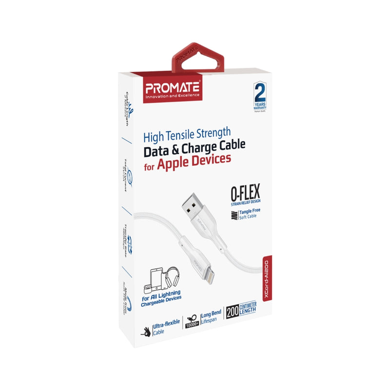 Promate XCord-Ai200 White high tensile strength 2m Apple cable