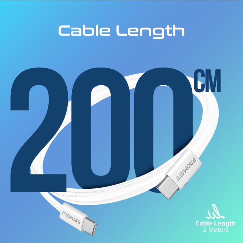 Promate EcoLine-CC200 White cable charging a phone at 60W Power Delivery