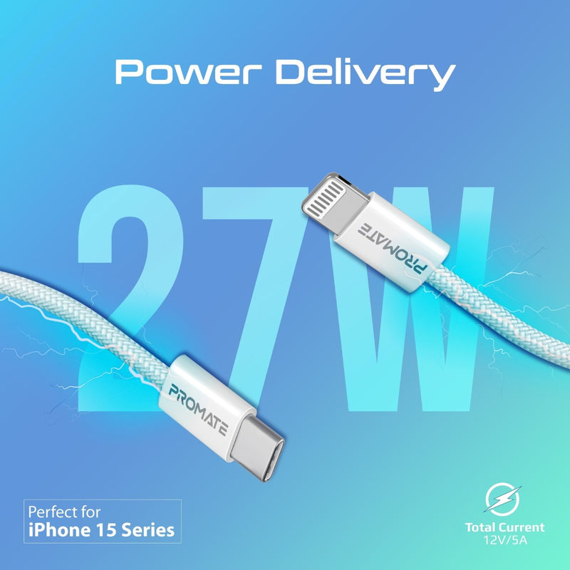 Promate EcoLine-Ci120 White silver-plated Lightning connector close-up