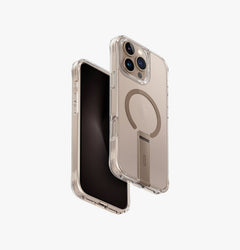 UNIQ Eleva case with built-in aluminium kickstand for iPhone 16 Pro Max Taupe Gold