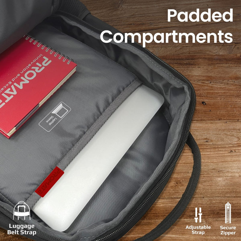 Promate ElitePack-Go Laptop Backpack 15.6 inch Water Resistant Lining-Compartments