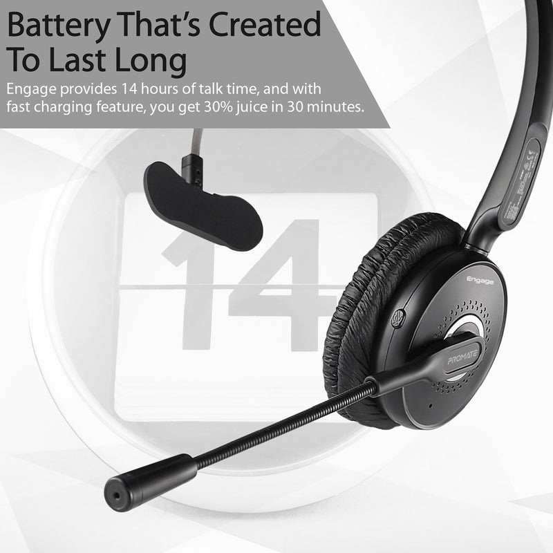 Promate Engage HD Voice Mono Bluetooth Headset 220mAh Black-Lifestyle
