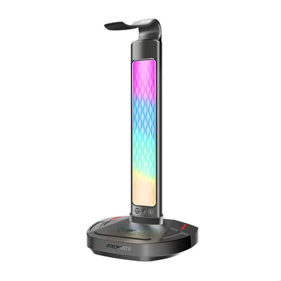 Promate FortX RGB headset stand with 15W wireless charger and USB hub - main view
