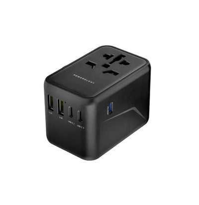 Powerology 65W PD Universal Travel Adapter with Triple USB-C Ports – أدابتور السفر العالمي باورلوجي بقدرة 65 واط و3 مخارج تايب سي