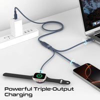 Promate Fusion-CCW Blue dual USB-C outputs and Apple Watch charging puck close-up