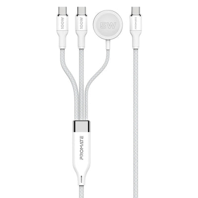 Promate Fusion-CCW White 100W multi-device charging cable with Apple Watch charger - main view