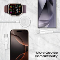 Promate Fusion-CCW White charging a laptop phone and Apple Watch at once
