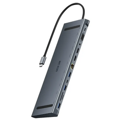 Green Lion 12 in 1 4K HDMI Ethernet USB-C HUB - Gray | هاب جرين ليون 12 في 1 مع HDMI 4K وإيثرنت - رمادي