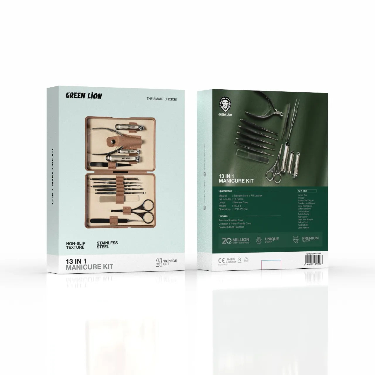 مجموعة جرين لايون مانيكير 13 قطعة - بني | Green Lion 13 in 1 Manicure Kit - Brown