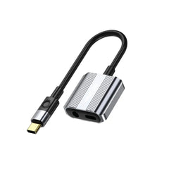 Green Lion Type-C 2-in-1 Audio & Charging Adapte - وصلة جرين ليون تايب سي 2 في 1 شحن وصوت أوكس رمادي