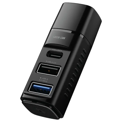 Green Lion USB-C 3-in-1 Hub with USB-A 3.2, USB-A 2.0 & USB-C – Black | محطة توصيل USB-C 3 في 1 من Green Lion مع USB-A 3.2 و USB-A 2.0 و USB-C – أسود