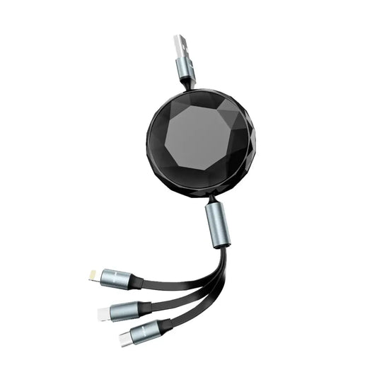 Green Lion 5 in 1 Diamond Retractable Cable - Black | كيبل جرين ليون القابل للسحب 5 في 1