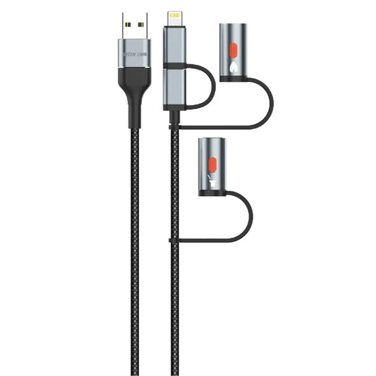 Green Lion 6 in 1 Cable Charging, LED Light, Ignition PD 60W - Black | كيبل جرين ليون 6 في 1 للشحن مع إضاءة LED وإشعال بقوة 60 واط - أسود