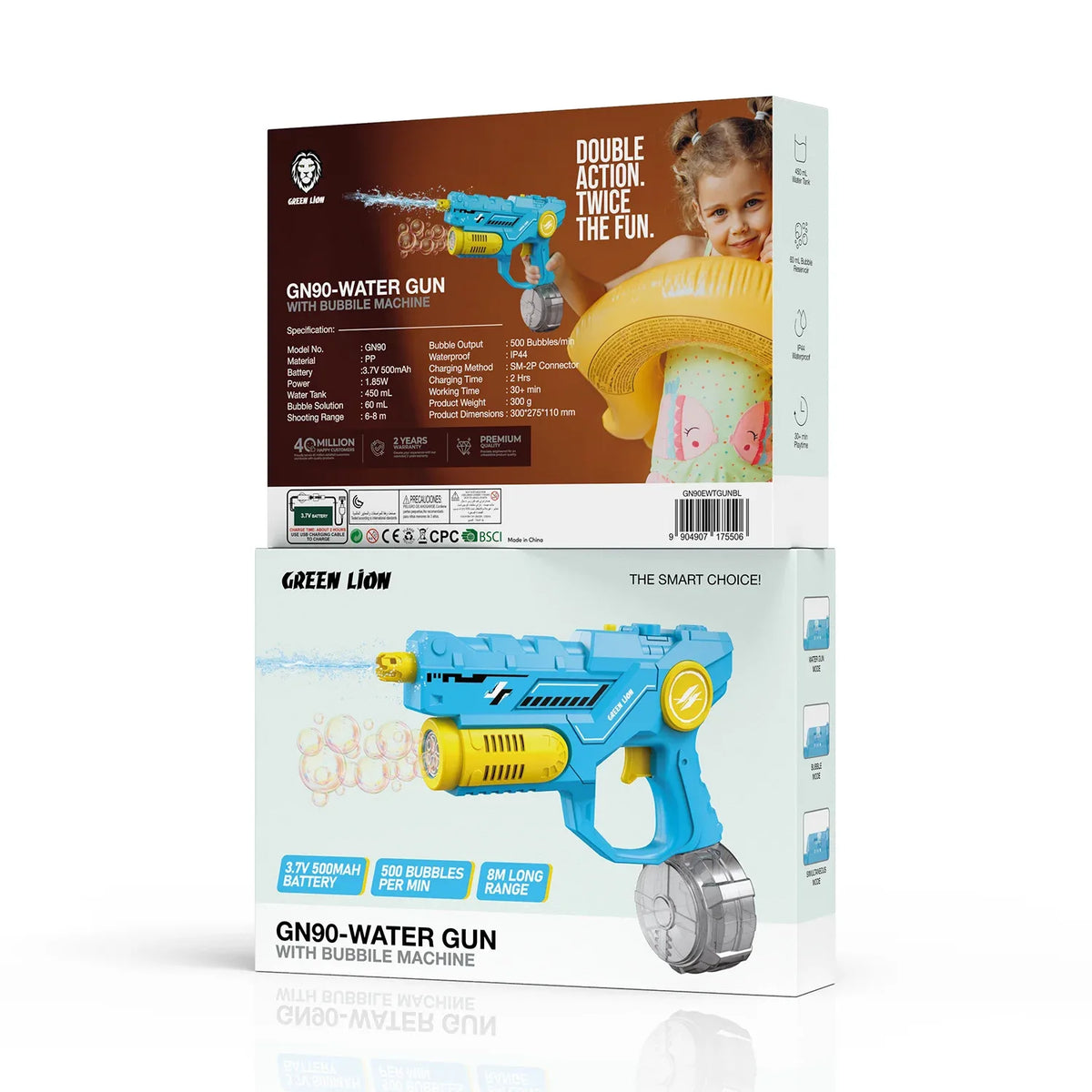 مسدس ماء وفقاعات جرين لايون GN90 - أزرق | Green Lion GN90 – Gun With Bubble – Blue