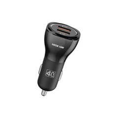 Green Lion Dual QC3.0 Car Charger 40W (QC 20W*2) USB-A to USB-C Cable 1M - Black | شاحن سيارة جرين ليون مزدوج بتقنية الشحن السريع 40 واط مع كيبل 1 متر - أسود