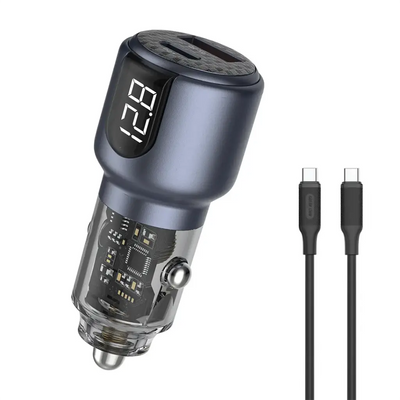 Green Lion Dual Port Car Charger PD+QC 75W – Grey | شاحن سيارة جرين ليون ثنائي المنفذ PD+QC 75W – رمادي