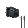 شاحن جداري جرين لايون G-Charge بمنفذ USB-C وشحن PD 25W مع كيبل متر - أسود | Green Lion G-Charge Series USB-C Port Wall Charger 25W PD C to C 1m Cable – Black