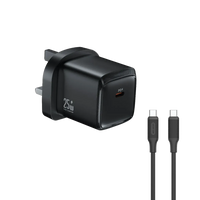 شاحن جداري جرين لايون G-Charge بمنفذ USB-C وشحن PD 25W مع كيبل متر - أسود | Green Lion G-Charge Series USB-C Port Wall Charger 25W PD C to C 1m Cable – Black
