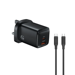 Green Lion G-Charge Series Dual Port Wall Charger 45W UK Plug – Black | شاحن حائط ثنائي المنفذ G-Charge Series 45W من Green Lion بقابس UK – أسود