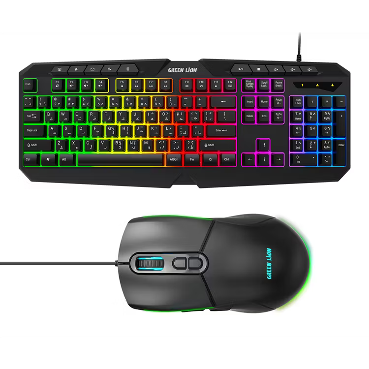 طقم لوحة مفاتيح وماوس جرين لايون GK-400 للألعاب - اسود | Green Lion GK-400 RGB Gaming Keyboard + Mouse - Black