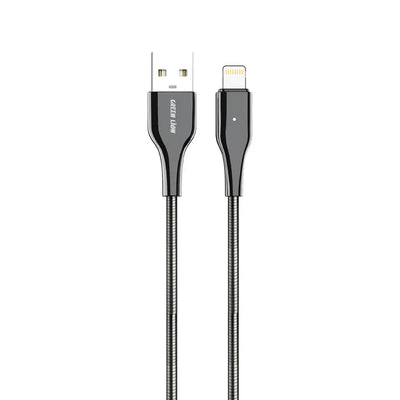 Green Lion USB-A to Lightning Metal Spring Hose Cable – Silver | كابل Green Lion USB-A إلى Lightning مع خرطوم معدني – فضي
