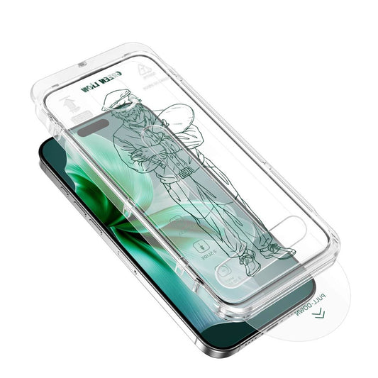 Green Lion Picasso 3D Glass With Alignment Tray for iPhone 16 Plus - Clear | واقي شاشة جرين ليون بيكاسو ثلاثي الأبعاد مع قاعدة تركيب لآيفون 16 بلس - شفاف