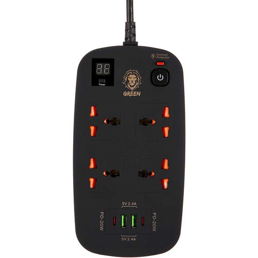 وصلة كهربائية جرين لايون ذكي متعدد المنافذ بقدرة 3500 واط وكيبل بطول 3 متر | Green Lion 4 AC 2 USB & 2 USB-C PD 40W Multiport Smart Power Socket 3500W (3M)