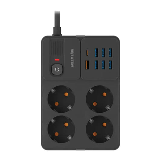 وصلة كهربائية جرين لايون ب 7 منافذ يو اس بي اي ومنفذ تايب سي - اسود | Green Lion Power Socket 7 USB-A Port & 1 PD Port - Black