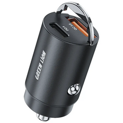 Green Lion Ring Charge Dual Port Car Charger PD 36W C to L 1m Cable - Black | شاحن سيارة جرين ليون رينج تشارج منفذين PD 36W مع كابل C إلى L 1 متر - أسود