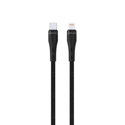 Green Lion USB-C to Lightning Braided Cable 5mtr 20W - Black | كابل جرين ليون USB-C إلى لايتننج مجدول 5 متر 20 واط - أسود