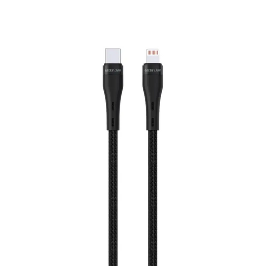 Green Lion USB-C to Lightning Braided Cable 5mtr 20W - Black | كابل جرين ليون USB-C إلى لايتننج مجدول 5 متر 20 واط - أسود
