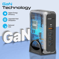 Promate GaNPort-140W charging station port layout close-up with PD 3.1 and Quick Charge 3.0