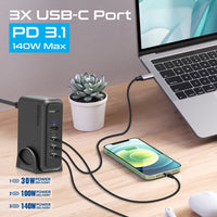Promate GaNPort-140W desktop charging station standing upright on included stand
