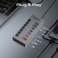 Promate GegaHub-10G ON OFF power control buttons detail