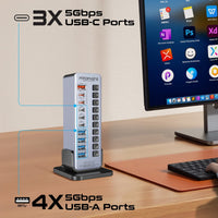 Promate GegaTower-60W أربعة منافذ USB-A وثلاثة USB-C لنقل البيانات