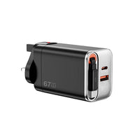 شاحن ويوو هيليكس برو Wi-G027 67W GaN مع كيبل قابل للسحب 70سم ومحولات | WiWU Helix Pro 67W GaN Charger Wi-G027 with 70cm Retractable Cable & Adapters