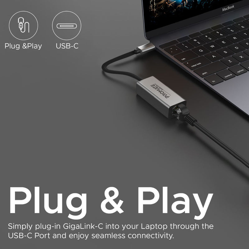 Promate GigaLink-C connected to a laptop USB-C port