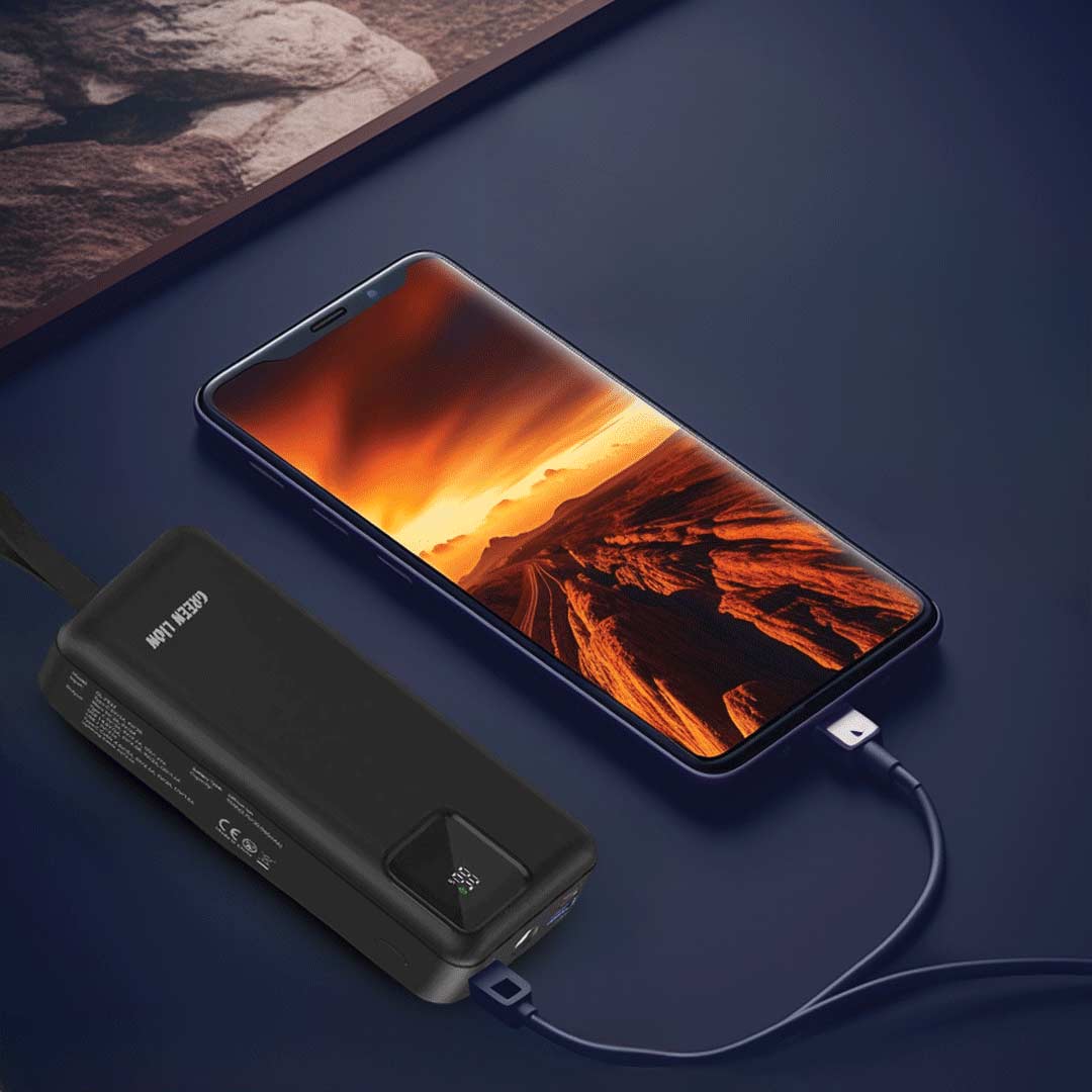 Bankeya Hêzê ya Green Lion Power Tank 30,000mAh bi Şarjkirina Bilez a 22.5W | Bankeya Hêzê ya Green Lion Power Tank 30000mAh PD 22.5W bi Kabloya Şarjkirina Bilez