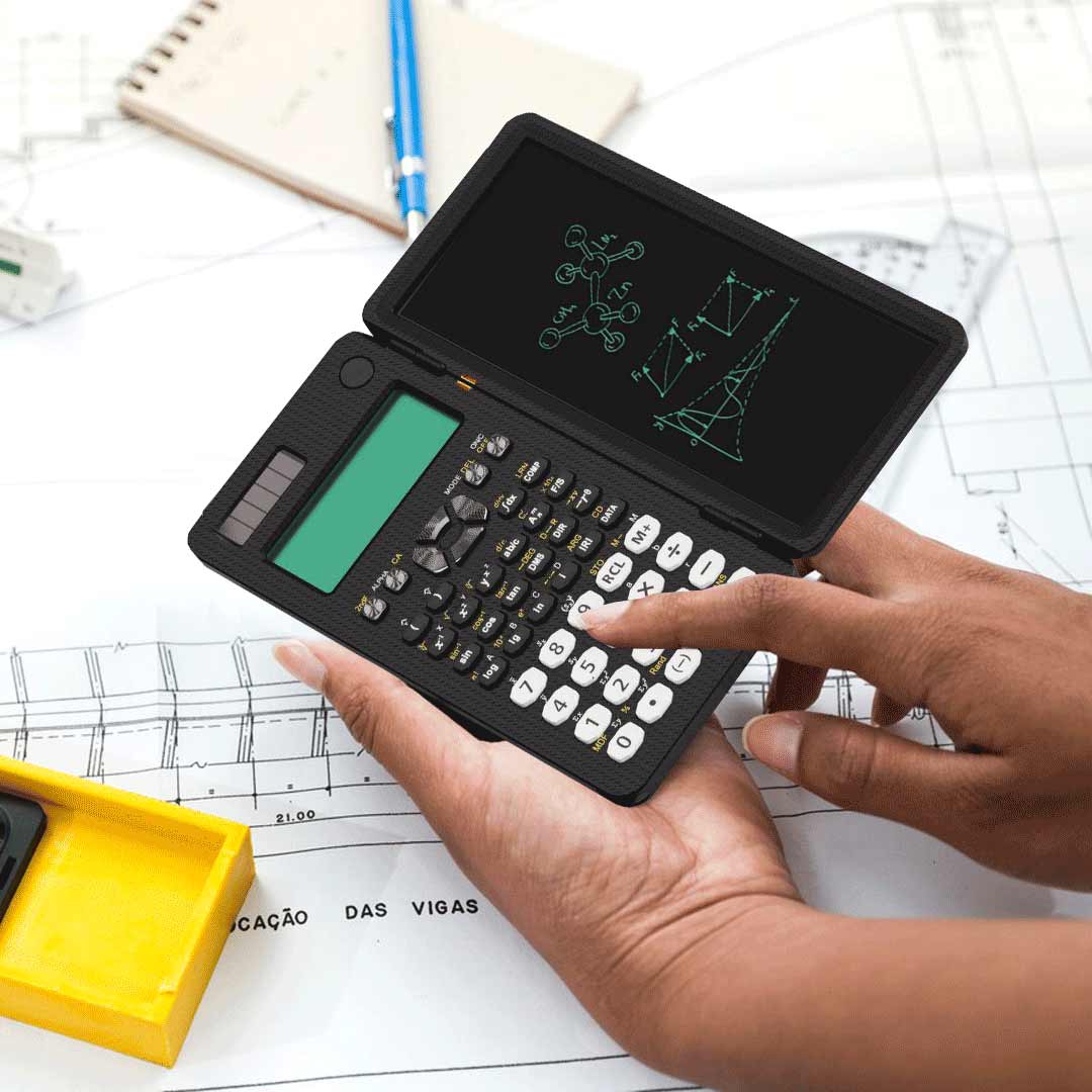 آلة حاسبة علمية قابلة للطي مع لوحة كتابة وقلم من جرين لايون - اسود | Green Lion Scientific Calculator & Writing Pad - Black