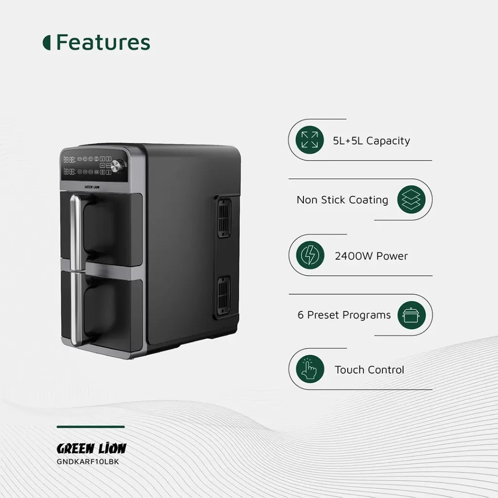 Firinera Hewayî ya Green Lion Double Decker 10L - Reş