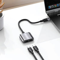 محول جرين لايون 2 في 1 تايب سي الى منفذي تايب سي - رمادي | Green Lion 2-in-1 Splitter Adapter Type-C to Dual Type-C – Gray
