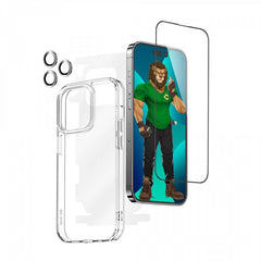 Green Lion 4 in 1 360° HD Protection Pack for iPhone 14 Plus (6.7") - Black/Blue/Silver | حزمة حماية جرين ليون 4 في 1 بزاوية 360 درجة لآيفون 14 بلس - أسود/أزرق/فضي