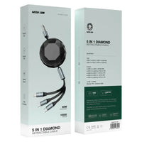 Green Lion 5 in 1 Diamond Retractable Cable - Black | كيبل جرين ليون القابل للسحب 5 في 1