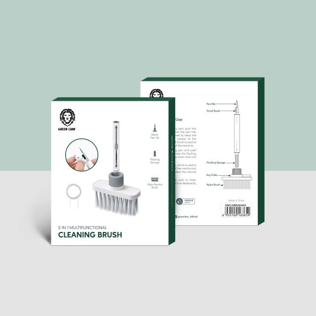 فرشاة التنظيف للاجهزة الالكترونية 5 في 1 من جرين لايون, متعددة الوضائف - ابيض | Green Lion 5 in 1 Multifunctional Cleaning Brush – White.