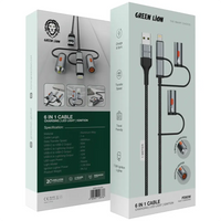 Green Lion 6 in 1 Cable Charging, LED Light, Ignition PD 60W - Black | كيبل جرين ليون 6 في 1 للشحن مع إضاءة LED وإشعال بقوة 60 واط - أسود