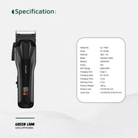 Makîneya Qirkirina Porê ya Profesyonel a Green Lion Clip Pro - Reş
