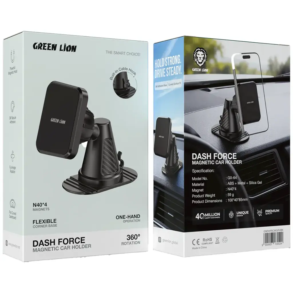 حامل هاتف جرين لايون Dash Force المغناطيسي للسيارة - اسود | Green Lion Dash Force Magnetic Car Phone Holder - Black