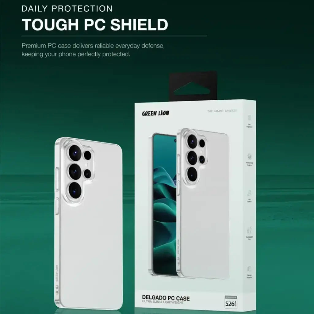 Green Lion Delgado PC Case for Samsung S26 Ultra – Clear | حافظة Green Lion Delgado من PC لـ S26 Ultra – شفافة