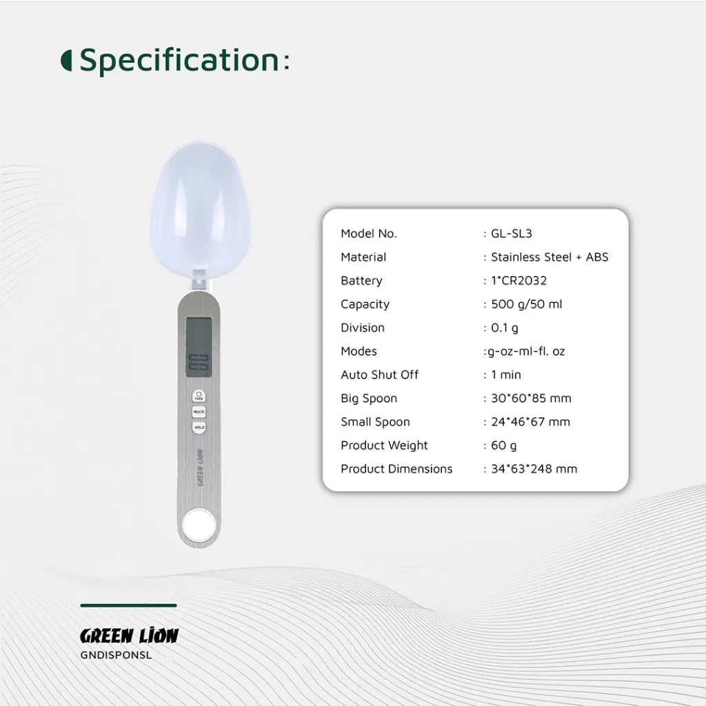 Green Lion Digital Spoon Scale - Silver | ميزان ملعقة رقمي جرين ليون - فضي