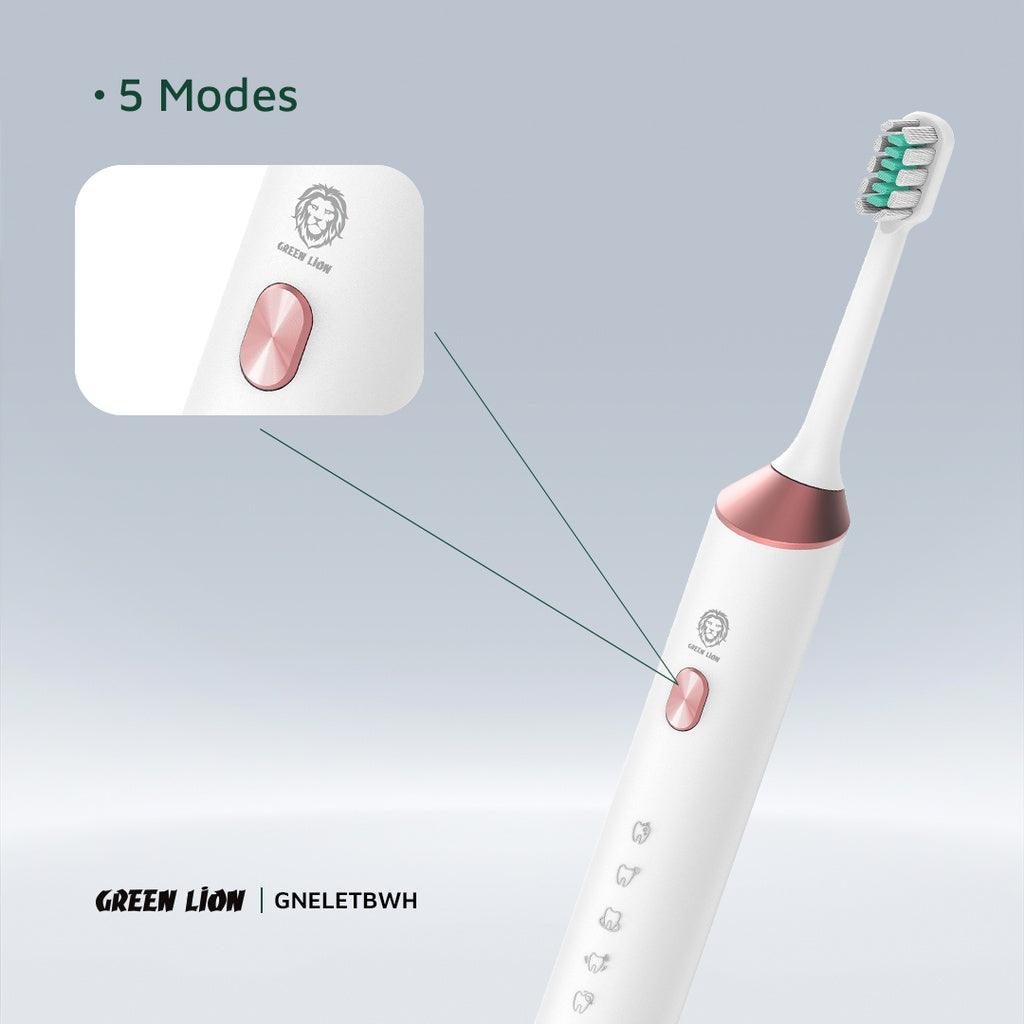 Firçeya Diranan a Elektrîkî ya Green Lion bi 5 Mod û 4 Serên Firçeyê - Ji bo Diranên Hesas.